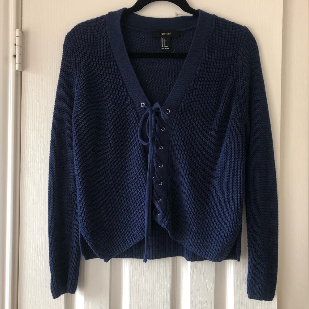 Navy Blue lace up sweater